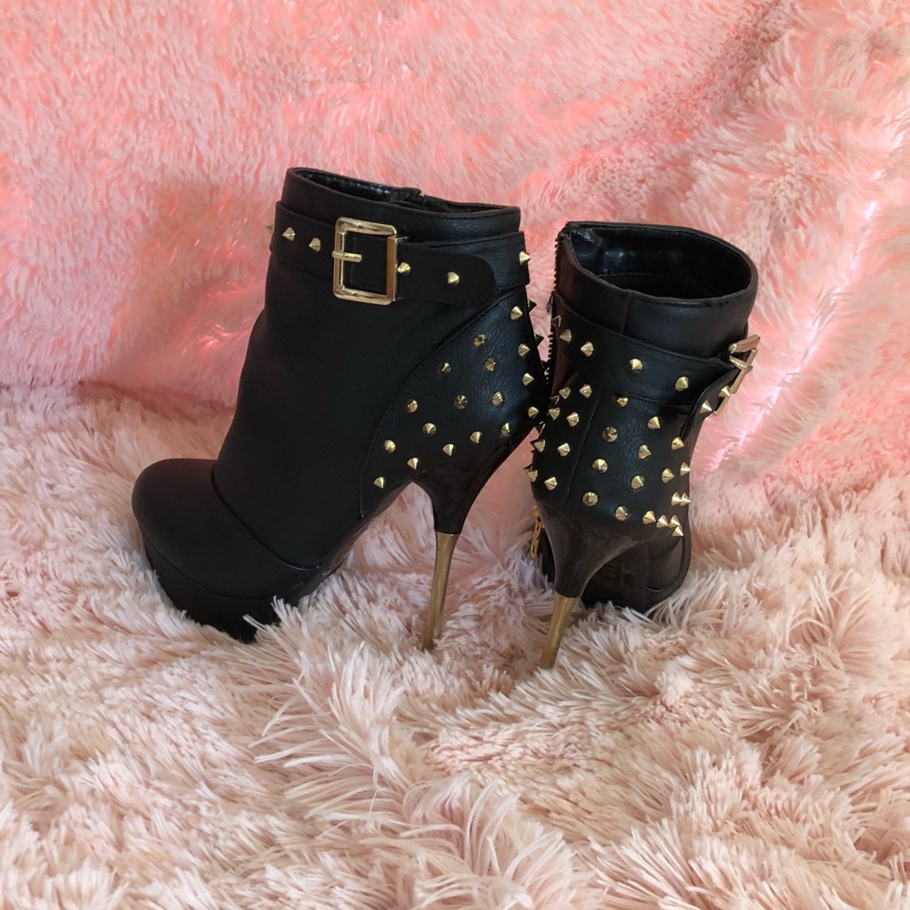 Black gold studded booties